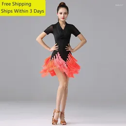 Stage Wear Latin Dance Dress Women Women Sexy Rumba Competition Grupo Adulto Tassel Salia