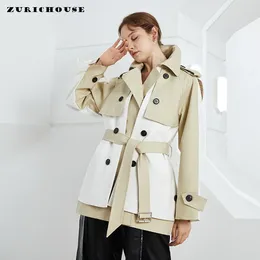 Damengrabenmäntel Herumn Frauen Mode Doppelbrust-Opo-Mantel-Mantel-Drei-Sicht-Kontrastfarbe Patchwork Windbreaker Jacken