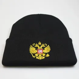 Mössor basker vapen Ryssland Bonnet Hat stickning hattar män kvinnor mode unisex ryska flagga varma vinterskallies mössor caps2024