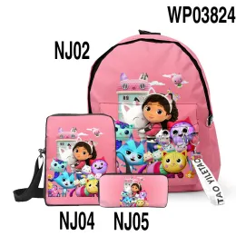 Taschen 3pcs/Set Gabbys Dollhouse Cartoon Schultaschen Rucksäcke Schulback Handtasche Bleistift Box Kinder Laptop Rucksäcke Kinder Figuren Spielzeug