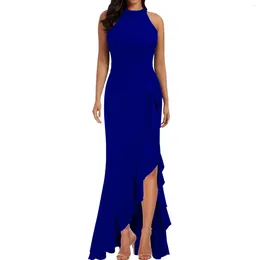 Vestidos casuais coquetel feminino midi vestido sem mangas, embrulhado plissado plissado, vestido de convidado formal de casamento elegante e elegante cor sólida