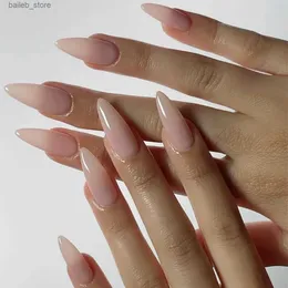 False Nails Nude Pink Almond Fake Nails Ins Simple False Nail Patch for Girl Women Wearable Full Cover Press on Nail Tips Nail Beauty Tool Y240419