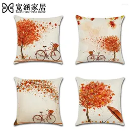 Cuscino Ringraziamento 45x45 cm Fall Cuschio per cuscino in bicicletta per la casa decorazione per la casa foglie rosse copertura