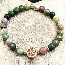 Link Bracelets MG2096 6 MM High Quality Agate Copper Beads Tree Of Life Charm Bracelet Womens Energy Protection Spiritual Mala