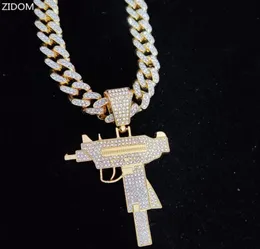 Подвесные ожерелья мужчины женщины хип -хоп обледененный колье с пистолетом с 13 мм с 13 -мм кубинской цепной цепи хип -хоп модные ювелирные украшения8292748