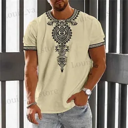 Мужские футболки Африканская одежда для мужчин Дасики Т-рубашки Традиционная одежда Круглая шея повседневная ретро-стриза Винтажный этнический стиль Tops T240419