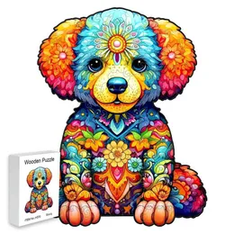 3D 퍼즐 나무 퍼즐 강아지 섬세한 선물 상자 추수 감사절 불규칙한 모양 동물 퍼즐 선물 ​​가족 대화 형 장난감 성인 스트레스 구호 240419