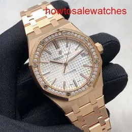 Womens Ap Wrist Watch Royal Oak Series 34mm قطر 18K Rose Gold Original Diamond Automatic Machinery Womens Luxury Watch 77351orz