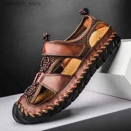 Sandals Cungel Mens Sandals Genuine Leather Sandals Summer Casual Shoes Mens Roman Beach De Hombre De Cuero Big Toe Sandals Q240419