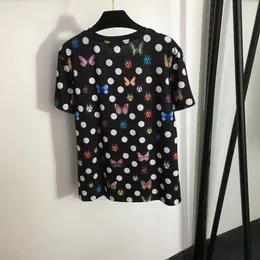 Neue sieben Sterne Ladybird Butterfly Molka Dot Druck schlankes Kurzarm-T-Shirt, Schwarz, Sml,