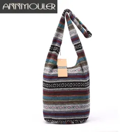 Hinkar kvinnor vintage axelväska mochila retro vävt tyg messenger väska bohemisk stil hippie aztec folk tribal crossbody väska