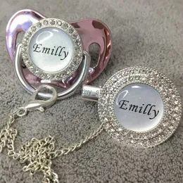 PACIFIERS# MIYOCAR Custom Glitter Namn Foto Guldrosa bling Pacifier och Pacifier Clip Silver BPA Gratis dummy Bling Glitter Design P11-1-BGL2403