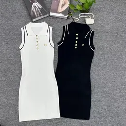 2024 Designer new luxury ladylike quality sleeveless knit sundress ladies letter pattern lapel halter sexy dress