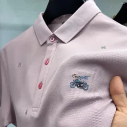 Erkek Polos Yaz İpek Pamuklu Polo Gömlek Kısa Knapıtlı Üst Düzey Marka Moda Motosiklet Nakışları Üst Nefes Alabilir Sıradan T-Shirt
