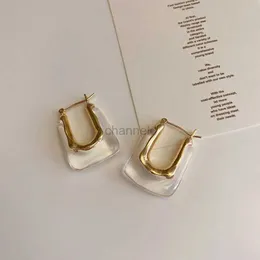 Other 2024 New Trendy Transparent Resin Hoop Earrings for Women Girls Geometric Irregular Metal Acrylic Earrings Party Jewelry 240419