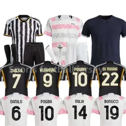 Juventus 2023 2024 Jerseys de futebol Pogba Vlahovic 23 24 Casa para homens e crianças Chiesa Bremer Milik Locatelli Chiellini Fã camisetas, camisas de futebol,