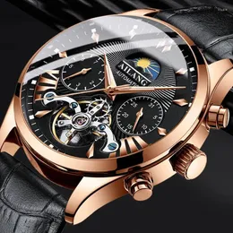 Orologi da polso orologio meccanico per uomini scheletro moon fase tourbillon orologi da uomo automatico oro impermeabile montre homme originale