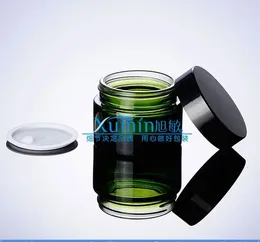 Storage Bottles 50g Green Glass Cream Jar With Black Aluminum Lid 50 Gram Cosmetic Packing For Sample/eye Bottle