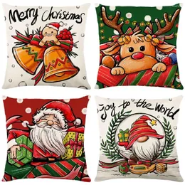 Cuscino Regali di Natale Copertina di biancheria 45x45 cm Decorazioni di Natale Reindeer Babbo Natale pino stampato