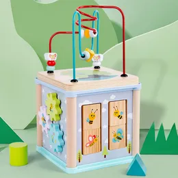Drewniany wielofunkcyjny czteroboczny z koralikami dzieci edukacyjna i interesująca zabawka poznawcza zwierząt