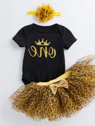 2024 Short Baby Sleeved Set Ins Cute Cartoon Sweetheart Panther Pattern Half Skirt Three Piece Set for Girls