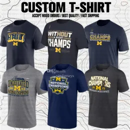 Topstees Custom Mand Fan USA Michigan Wolverines College Football Playoff 2023 Krajowe mistrzowie TOP TEES Dorosły Lady Sport krótkie rękawy