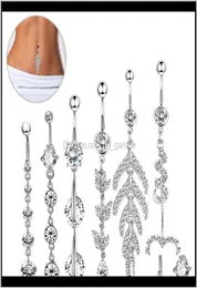 Bell Sier Rose Gold 6pcs belly button button dangle dangle body piercing accessories arging sexy rings bar 7cw9x1302116