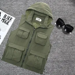 Men's Vests Hooded Multi Pockets For Men Women Waistcoat Pographer Reporters Volunteer's Vest Tools Working Uniforms VT-224