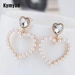 Dangle Earrings Kymyad Crystal Classic Heart Women Fashion Big Loving Imitation Pearl Jewelry Long