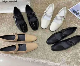 The Row Shoes Women039s leather French word strap Mary Jane shoes Flat comfortable casual single Black White039s shoes6135453