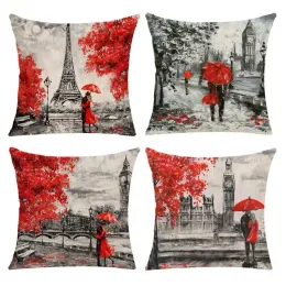 Pillow Cushion/Decorative Pillow Romantic Paris Red Lover Linen Pillowcase Sofa Cushion Cover Home Improvement Can Be Customized For You