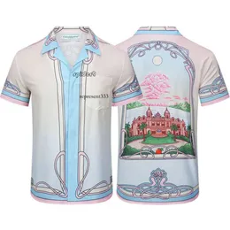 Casa Blanca -skjortor Mönstrade Castle Estate Landskap Kort ärm Mens och Womens Dum Hawaiian Vacation Shirts