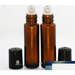 Bottiglie di imballaggio all'ingrosso all'ingrosso- 10 ml 1/3 once rullo di vetro ambra su olio essenziale aromaterapia vuota per aggiunta rullo metallico dhttm