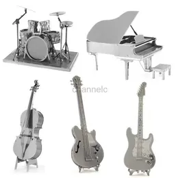 3D головоломки 3D DIY музыкальные инструменты металлические модели головоломки бас -скрипки Электрическая бас -гитара Гранд -фортепиано сборка головоломки для взрослых 240419