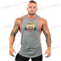 Men's T-Shirts Workout Bodybuilding Sports Brand Gym Mens Back Tank Top Muscle Fashion Slveless Shirt Stringer Clothing Singlets Vest T240420