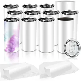 Çelik 16oz Boşluklar Tumbler Sublimasyon ile Düz Düz Sarışır Sarma Büyük Diy Hediye Kapakları Metal Pipetler C0615G02