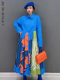 Grundläggande casual klänningar Shengpalae Patchwork Long Slevee Dress 2024 Spring Tide Contrasto Color Beautiful Korean Chic A-Line Shirt Dress for Women 5R684 240419