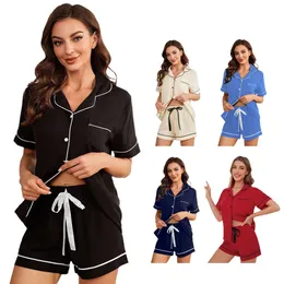 Sleepwear Summer Rands Solid Color Basic Short Sleeved Shorts Casual Women's Home Clothing SetF41940