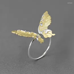 Cluster Rings Dancing Sterling Silver S925 Original Design Art Nouveau Butterfly Opening Ring Women's Elegant Hand Jewelry