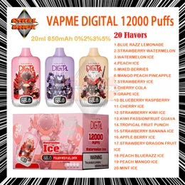 Original VAPME Digital 12000 Puff Einweg -Zigaretten Mesh Spule 20ml Pod 850 mAh wiederaufladbarer Batterie Puff 12k 0% 2% 3% 5% Farben Vaporizer Kit Kit