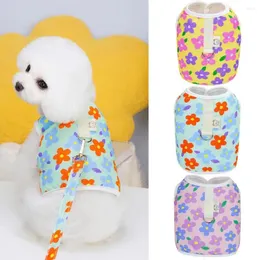 Colete de vestuário para cães Colete de estimação de animais de estimação respirável Towable flexível Anti-mor de botão Vestir vestido de algodão Flor Print Leash Leves