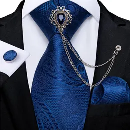 Luxury Royal Paisley Silk Ties per uomini con Accessori per feste di matrimonio con spillo a cristallo blu Accessori per feste di nozze da uomo 240323