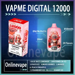 Bestseller VAPME Digital 12000 Puffs Einweg -Vapes Vape Desechable E Cigaretten Dampfsempflichte 0% 2% 3% 5% Vaporizer Lade Mesh Spul Vape Vape Pen