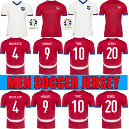 Serbia Man Soccer Jersey 24/25 Европейский кубок Србиджа Дом в гостях на футбольных рубашках Sergej Mitrovic Vlahovic Pavlovic Тадич Миленкович Зивкович