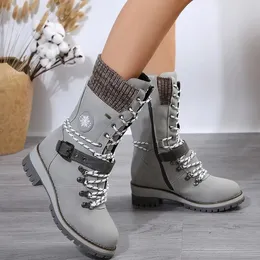 Winter Outdoor Shoes for Women Side Zip Womens Mid-Calf Boots Square Heel Casual Womens Shoes Med Heel Ladies Boots 240418