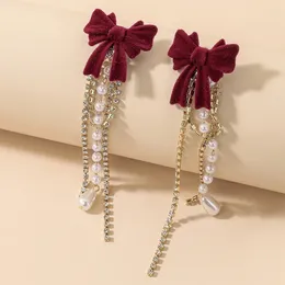 Brincos de balanço 2024 Moda Pérola Fina Drop Tassels Long Tassels Crystal Hyperbole estilo bowknot jóias