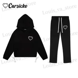 Herrspårsdräkter Carsicko Fashion Men Women Tracksuit Y2K Harajuku Hip Hop Strtwear Hoodies Long Pants Set Casual Sport Sweatshirt byxor T240419