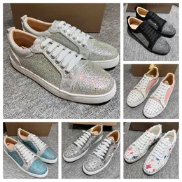 Designer Red Bottoms Sneaker Sneaker Donne Scarpe di lusso paillettes rosa fantasia Silvertoni Silver Silver Blue Bianco Bianco Bianco Diampe festa Reds di nozze Dress Dress