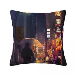 Pillow Neon Noir Street Reflecting The Warm Yellow And Orange Light From Bar Area. Throw Luxury Cover