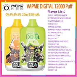 VAPME Digital 12000 Одноразовая вейп -ручка сетчатая сетчатая катушка перезаряжается 850 мАч аккумуляторных вейперов 0%2%3%5%Уровень 20 мл.